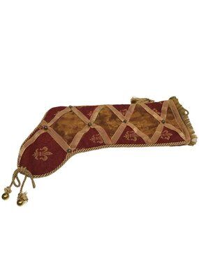Villa Bacci Burgundy Gold Tassels Ruffles Fleur-De-Lis Christmas Stocking